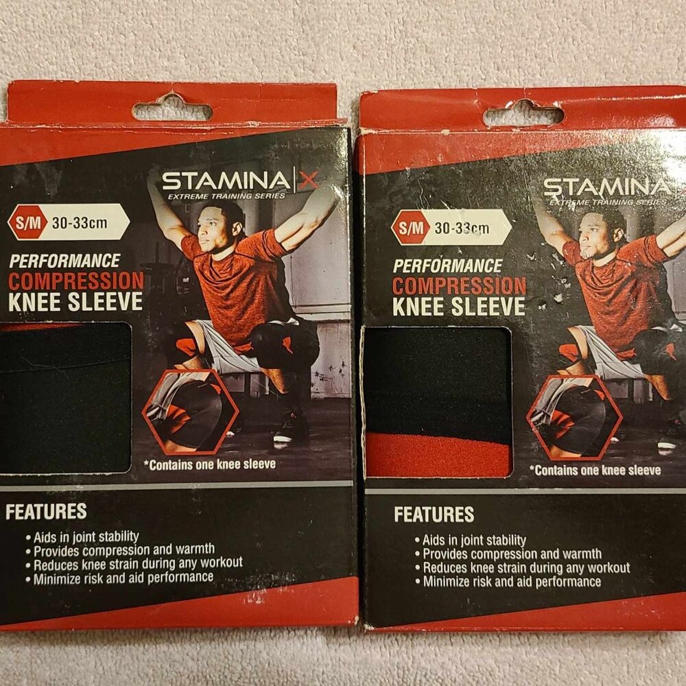 2 Stamina X COMPRESSION KNEE Support SLEEVE S/M 05-0321 small/Medium 30-33cm Gym
